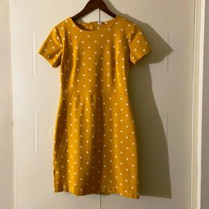 Mustard Yellow Polkadot Ponte-Knit Fitted Dress